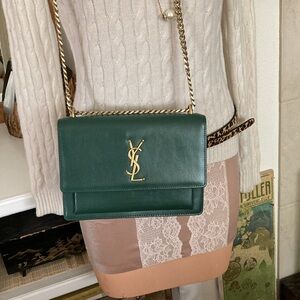Green leather purse Gold Accents